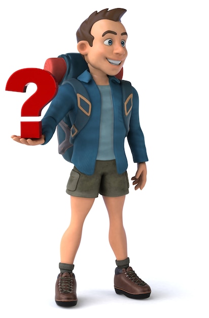 Fun illustration of a 3D cartoon backpacker