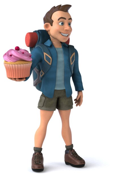 Fun illustration of a 3D cartoon backpacker