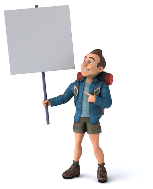 Fun illustration of a 3D cartoon backpacker