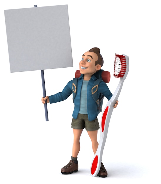 Fun illustration of a 3D cartoon backpacker