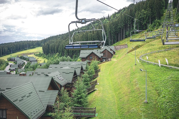 Funicular in the mountains in the resort town