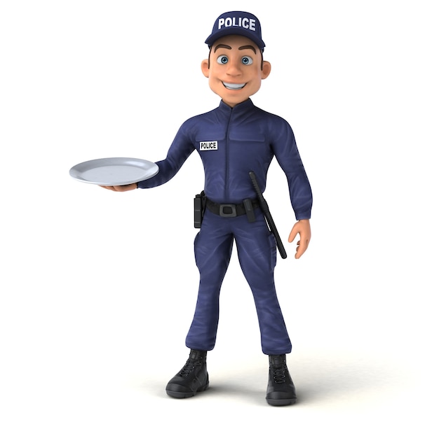 Funny 3d illustration of a cartoon police officer