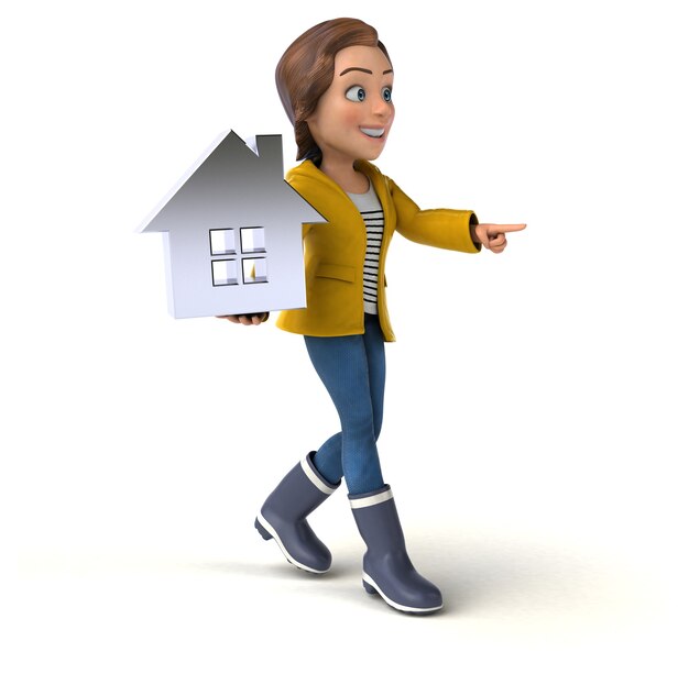 Funny 3D illustration of a cartoon teenage girl