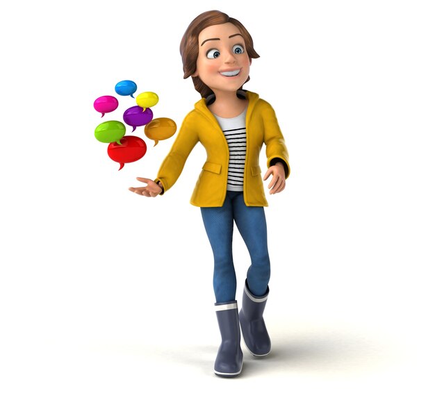 Funny 3D illustration of a cartoon teenage girl