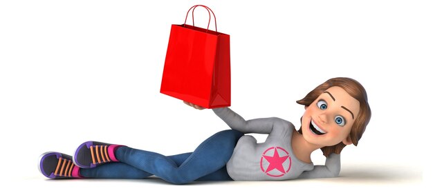 Funny 3D illustration of a cartoon teenage girl