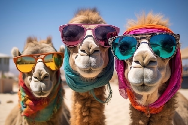 Funny camels with glasses