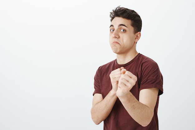 funny european man in red t-shirt