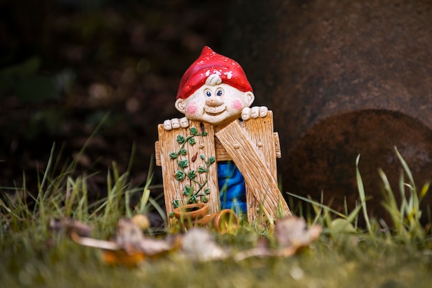 Foto gratuita divertente gnomo da giardino all'aperto