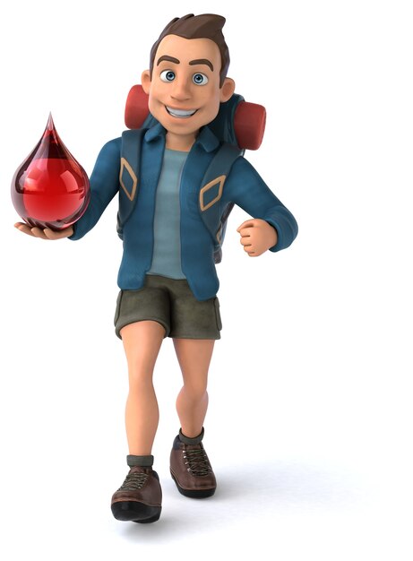 Funny illustration of a 3D cartoon backpacker