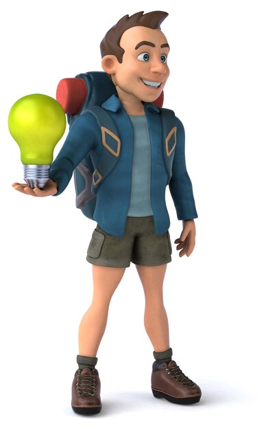 Funny illustration of a 3D cartoon backpacker