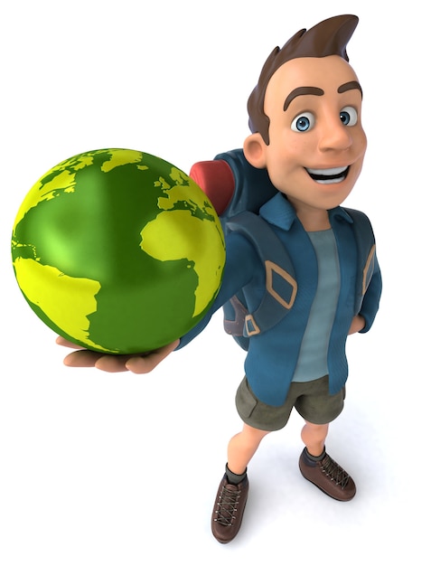 Funny illustration of a 3D cartoon backpacker