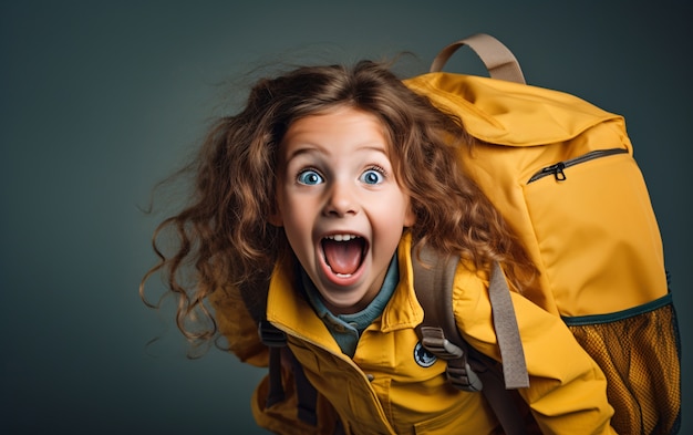 Free photo funny little kid with backpack