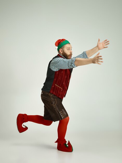 funny man in elf costume