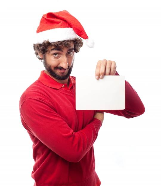 Funny man showing a blank sign