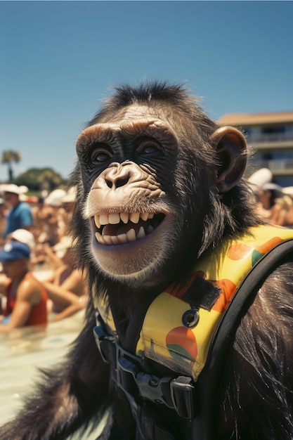 Foto gratuita scimmia divertente in spiaggia