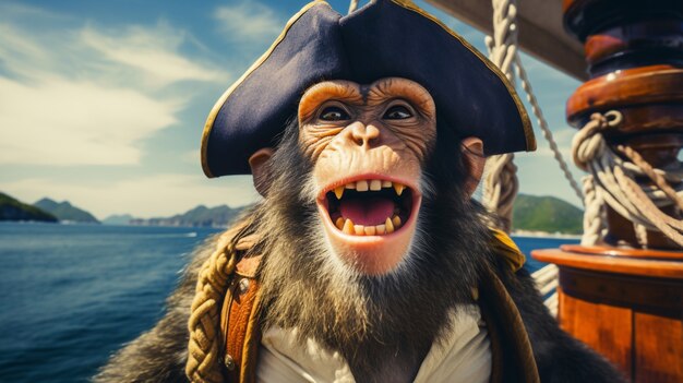 Free photo funny monkey being pirate