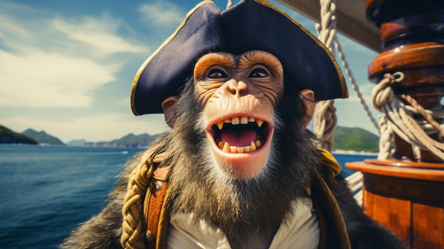 Free photo funny monkey being pirate