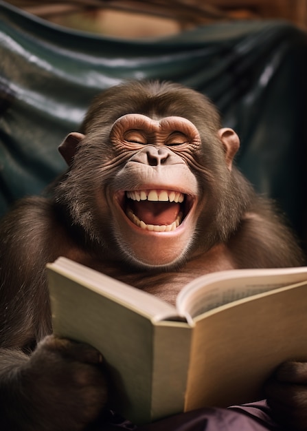 Free photo funny monkey reading book