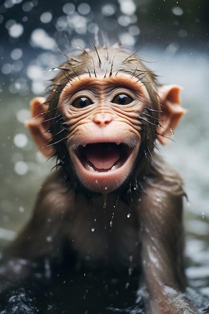 Funny monkey swimming