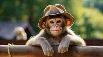 Free photo funny monkey wearing hat