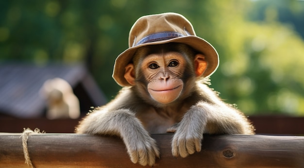 帽子をかぶった面白い猿