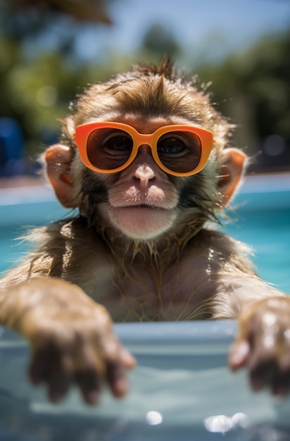 Foto gratuita scimmia divertente che indossa occhiali da sole