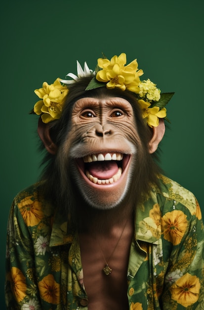 Free photo funny monkey with clothes in studio