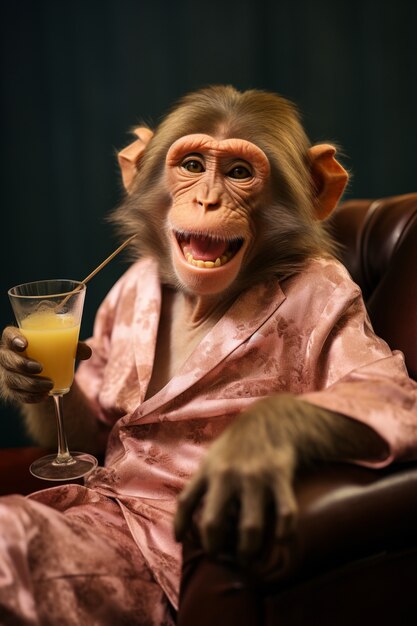 スタジオで服を着た面白い猿