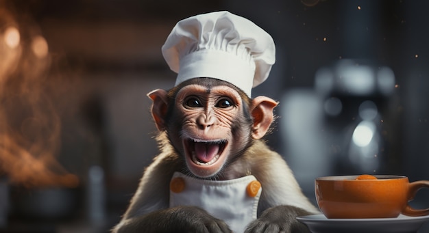 Free photo funny monkey with cook outfit