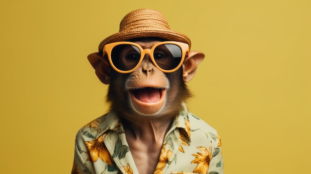 スタジオでメガネをかけた面白い猿