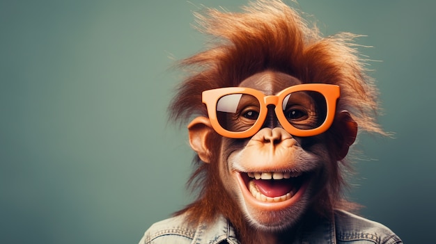 Funny monkey with glasses in studio