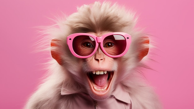 스튜디오에 안경을 쓴 재미있는 원숭이