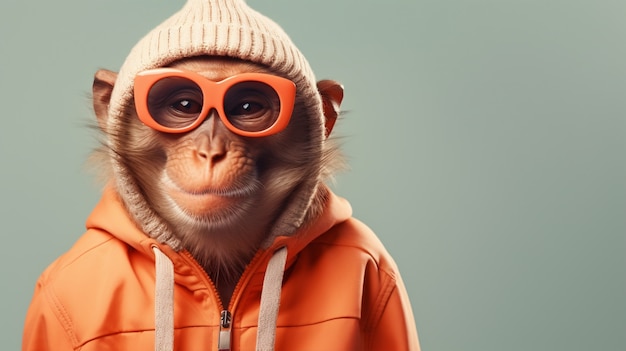 Free photo funny monkey with glasses in studio