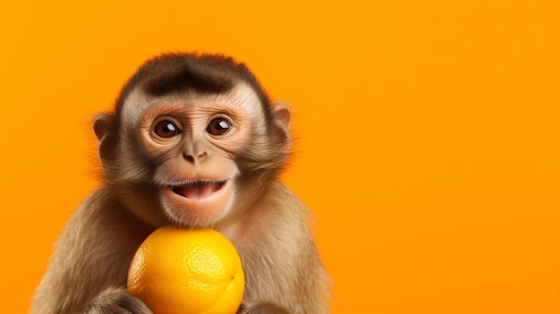 Free photo funny monkey with grapefruit  in studio