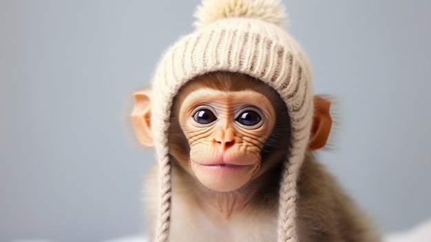 スタジオで帽子をかぶった面白い猿