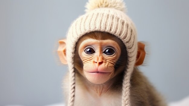 Funny monkey with hat in studio