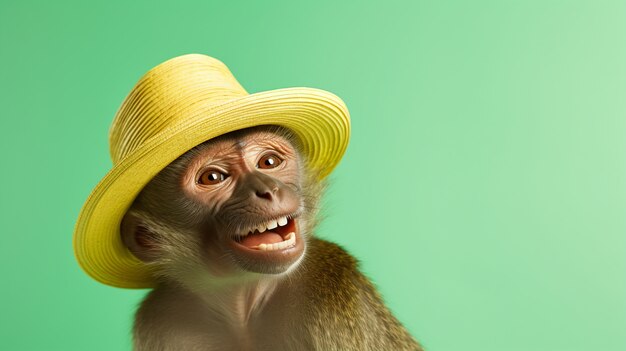 스튜디오에 모자를 쓴 재미있는 원숭이