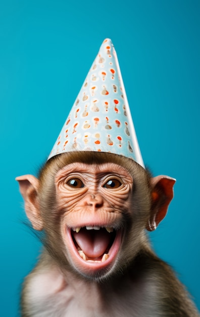 Funny monkey with hat in studio