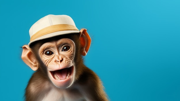 스튜디오에 모자를 쓴 재미있는 원숭이