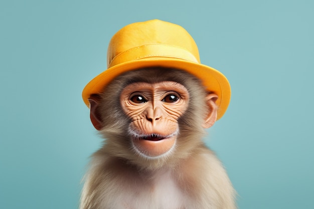 Free photo funny monkey with hat in studio