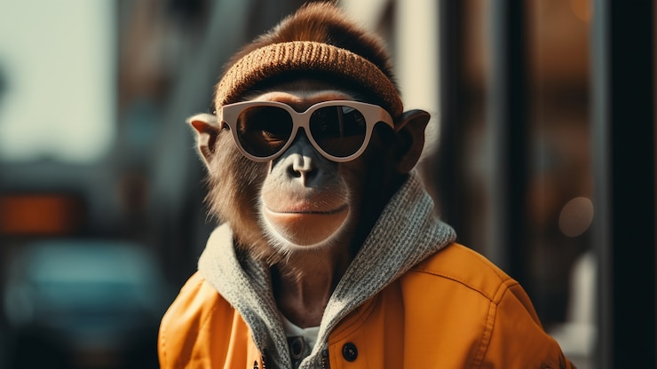 Free Photo funny monkey with sunglasses in studio