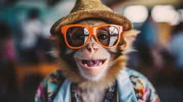 Free photo funny monkey with sunglasses in studio