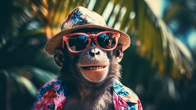 Funny monkey with sunglasses in studio