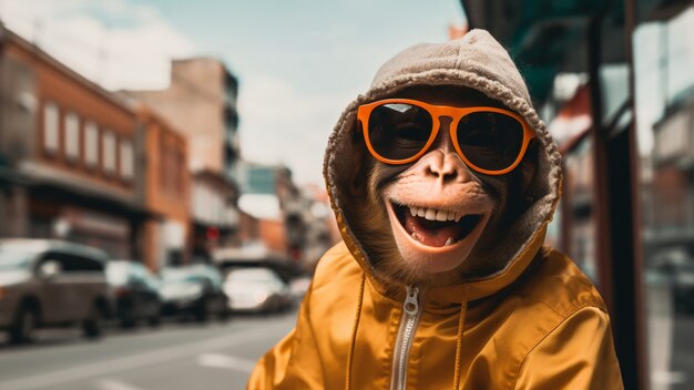 Смешная обезьяна в солнечных очках в студии