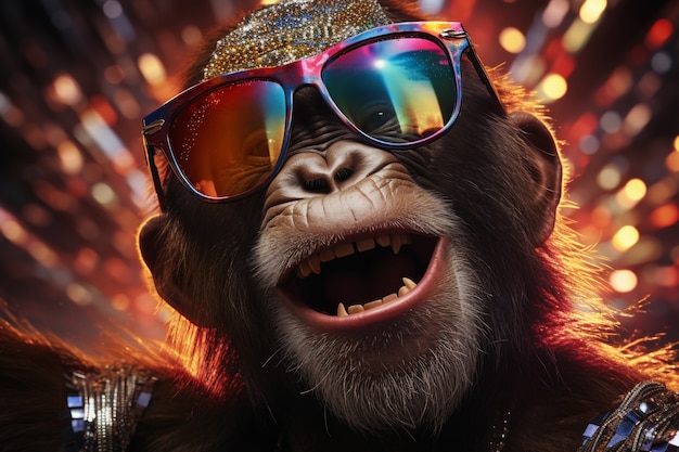 Free photo funny monkey with sunglasses in studio