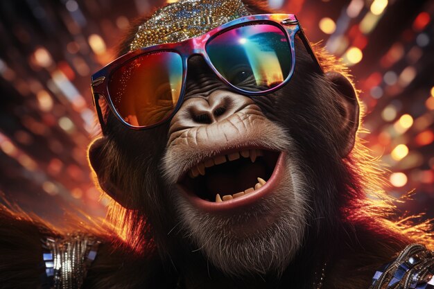 Funny monkey with sunglasses in studio