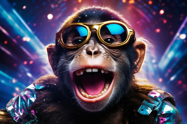 Funny monkey with sunglasses in studio