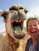 Free photo funny old woman with camel