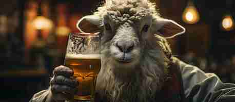 Free photo funny portrait of a sheep with a glass