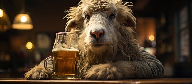 Funny portrait of a Sheep with a glass